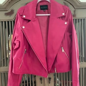 The perfect jacket and so in style!! Bright pink faux leather jacket